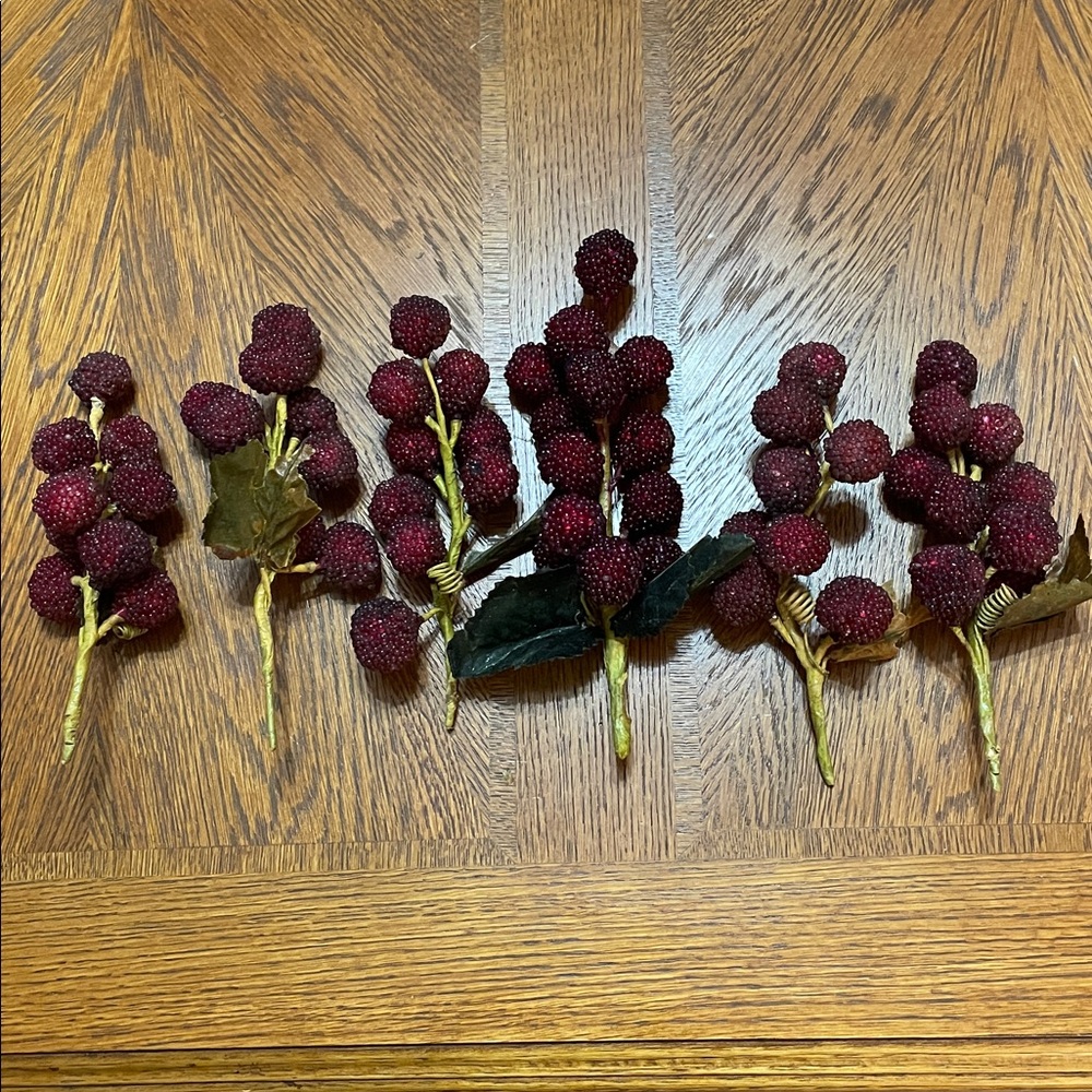VTG 5 Artificial Jeweled/Beaded Raspberries picks